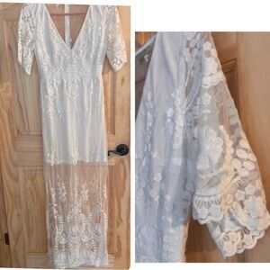 Elegant White Lace beach boho wedding Dress